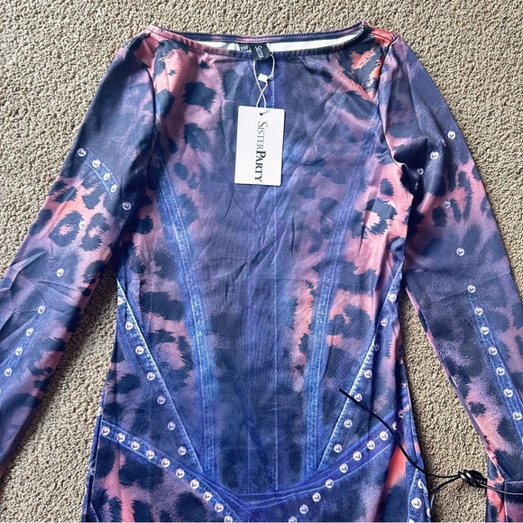 Blue and Purple Long Sleeve Bodycon Dress for Night Out - Picture 4 of 7